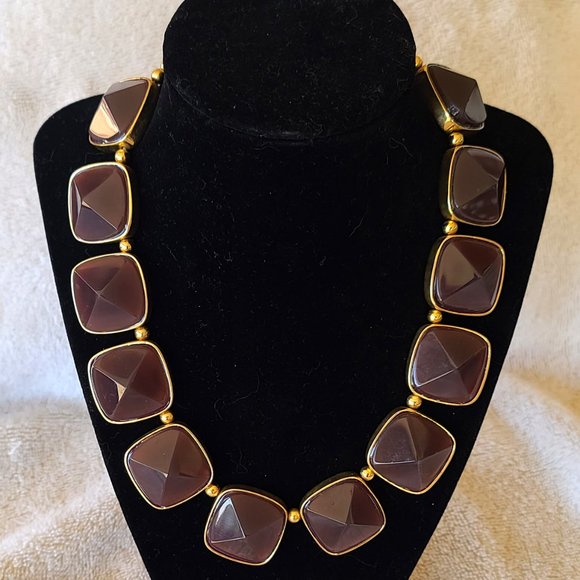 RACHEL ZOE Bold Dusty Plum Peaked Stone Highly Polished Goldtone Necklace - Picture 1 of 6